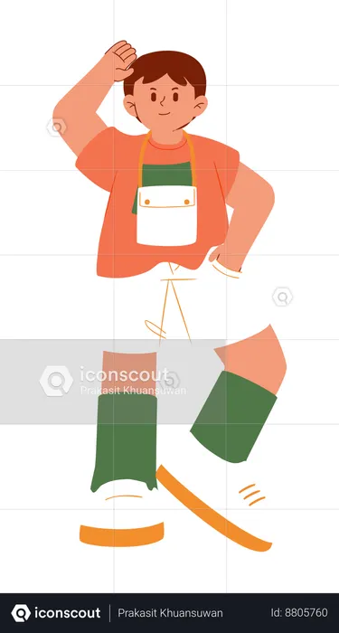 O menino está usando uma pequena bolsa no pescoço  Illustration