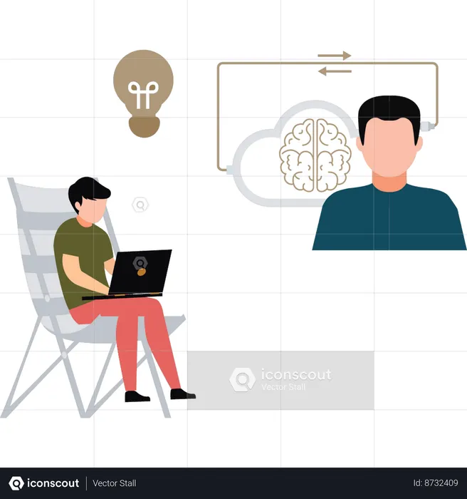 O menino está usando um laptop  Ilustração