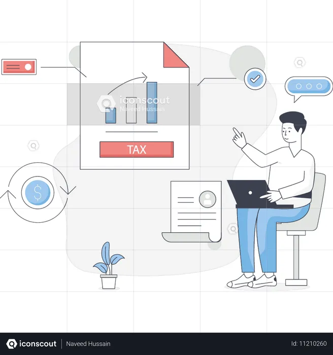 Menino está verificando gráfico de impostos  Ilustração