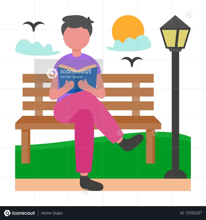 Menino estudando no parque  Ilustração
