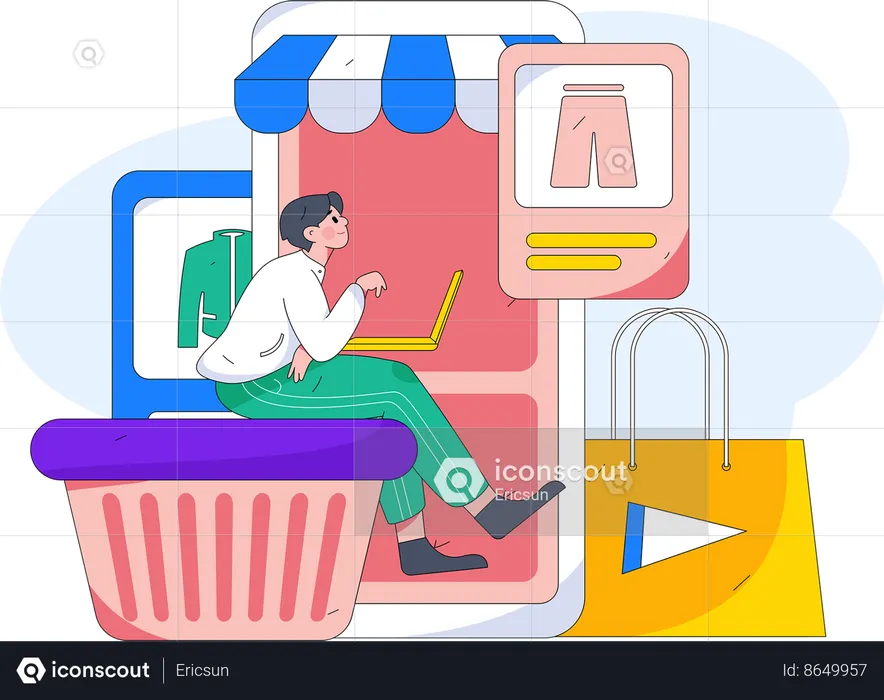 Garoto fazendo compras on-line  Ilustração