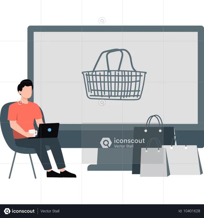 Garoto fazendo compras on-line  Ilustração