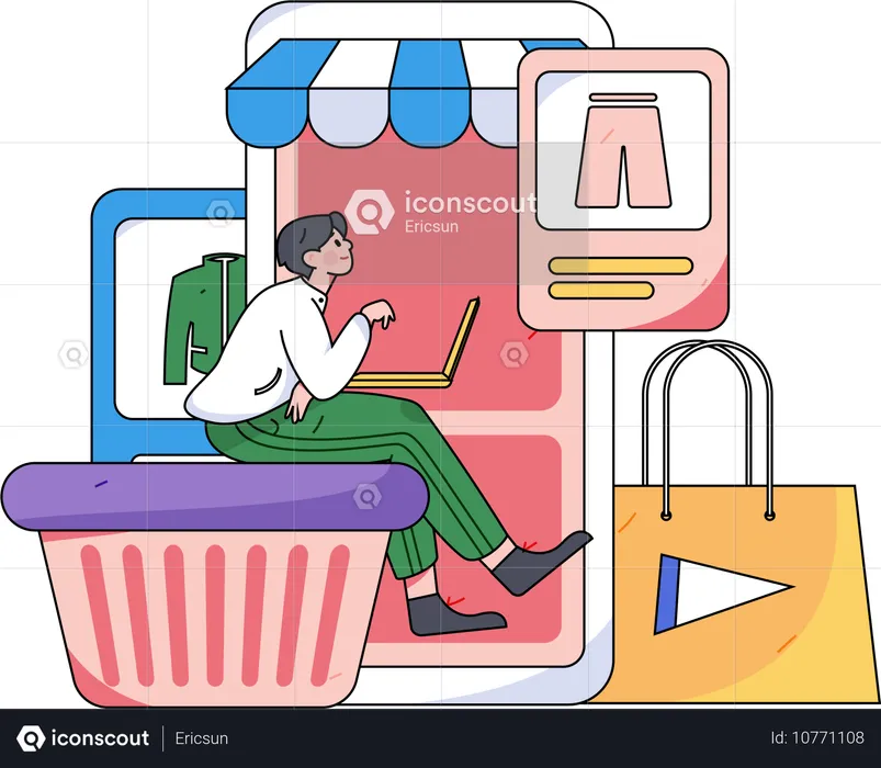 Garoto fazendo compras on-line  Ilustração