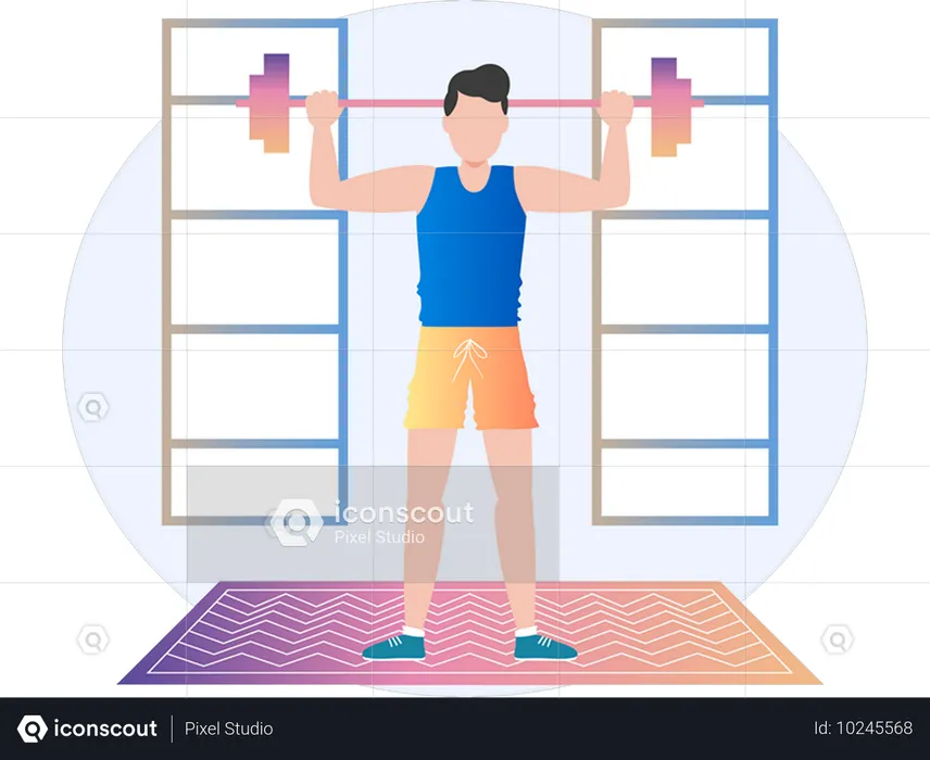 Menino fazendo exercício com barra  Ilustração