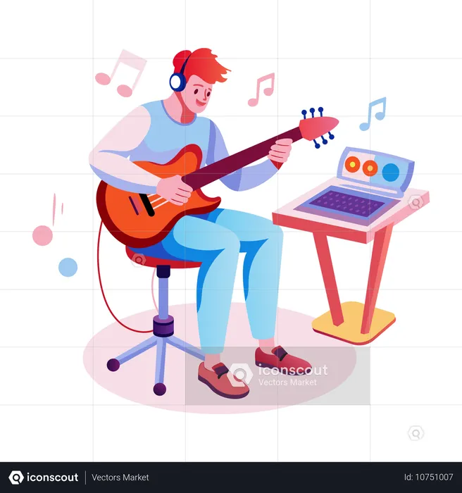 Garoto fazendo produção musical  Ilustração