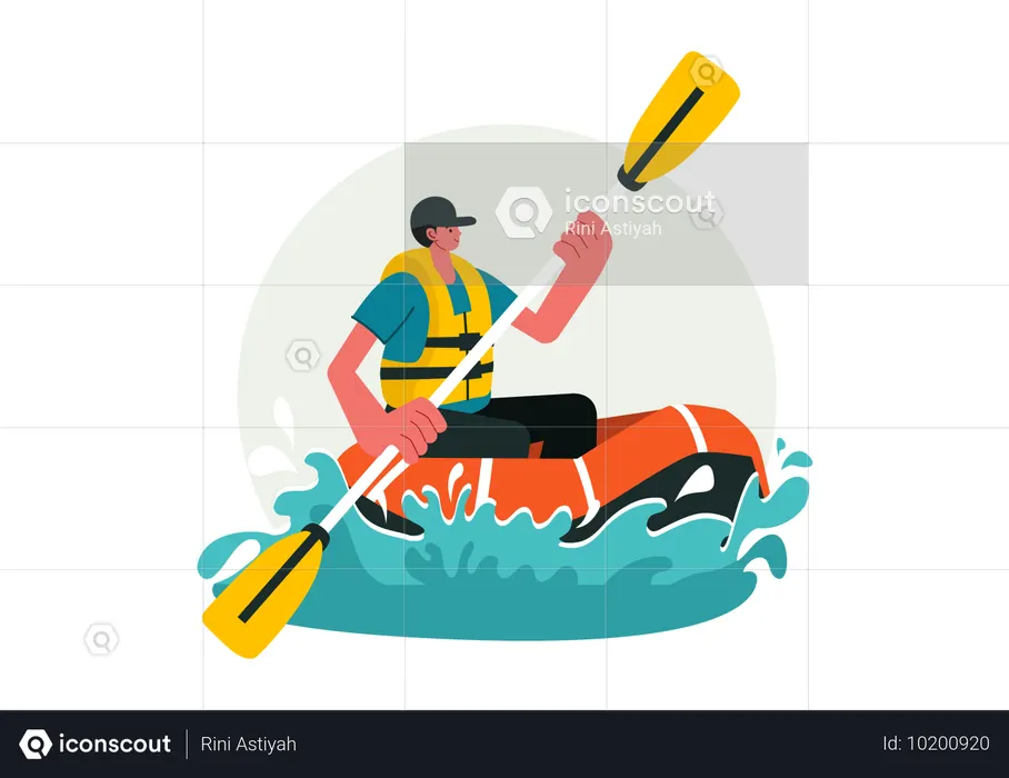 Menino praticando Rafting Sport  Ilustração