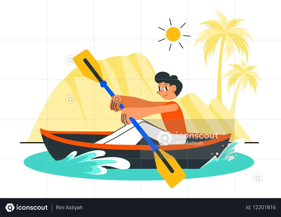 Menino fazendo remo e canoagem  Ilustração