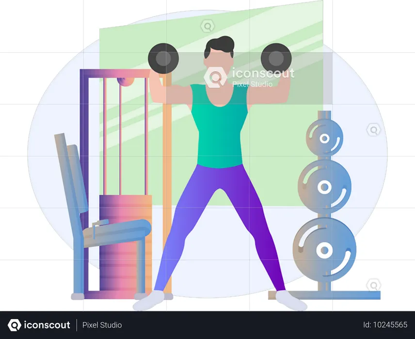 Garoto fazendo treino de bíceps  Ilustração