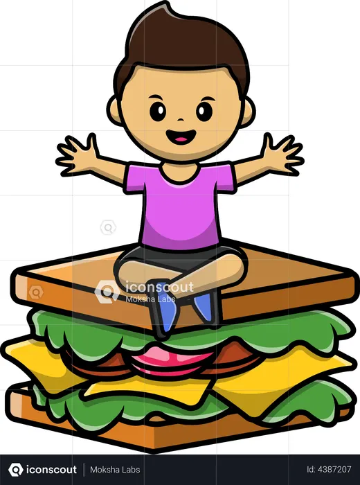 Garoto bonito sentado no sanduíche  Ilustração