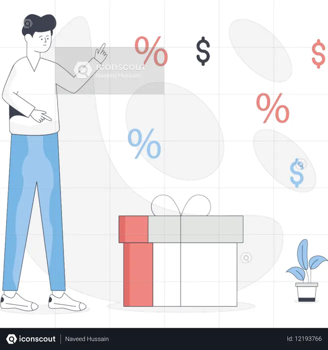 Menino ganhando presente de compras  Ilustração