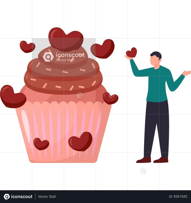 Garoto gosta de cupcakes  Ilustração