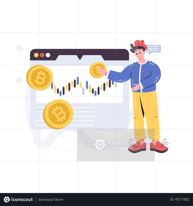 Menino investindo em Bitcoin  Ilustração