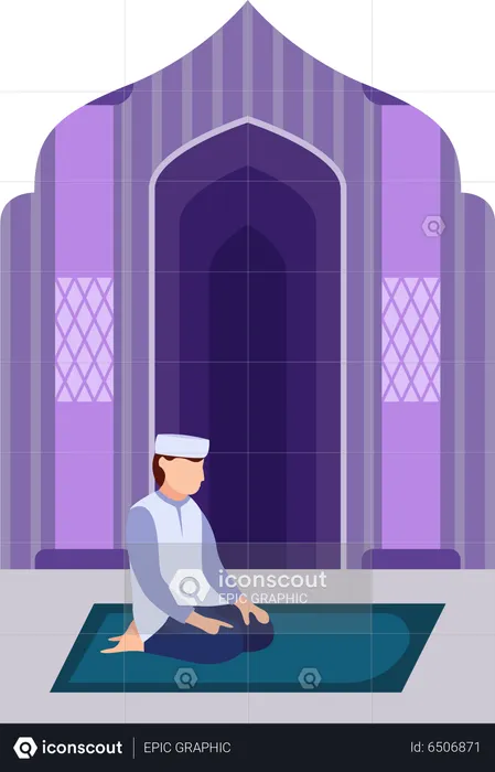 Menino islâmico fazendo oração namaz  Ilustração