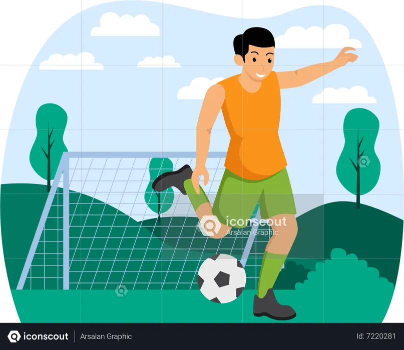 Menino jogando futebol  Ilustração