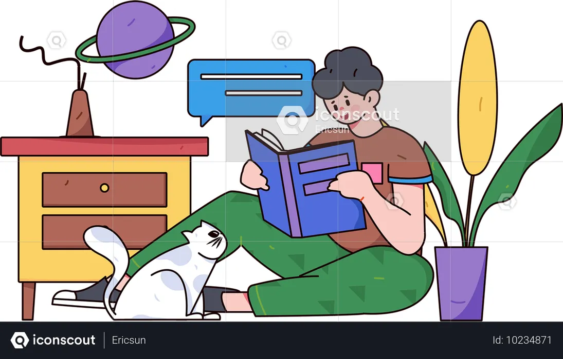 Menino lendo livro em casa  Ilustração