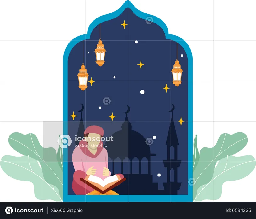 Menino leu o Alcorão na noite do Ramadã  Ilustração