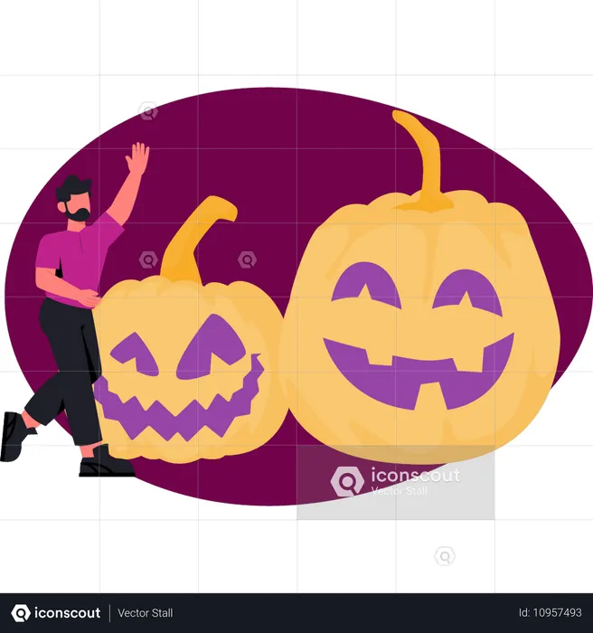 Menino mostrando abóbora de Halloween  Ilustração