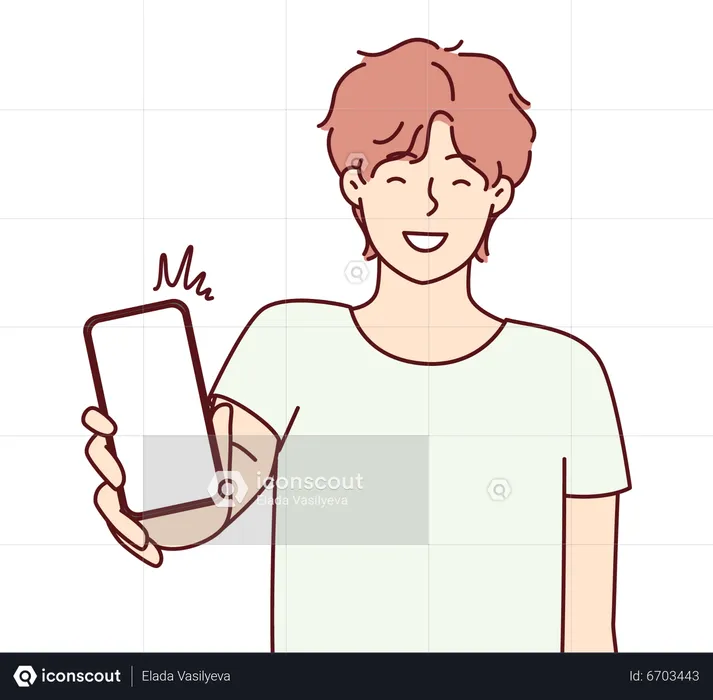 Menino mostrando o celular  Ilustração