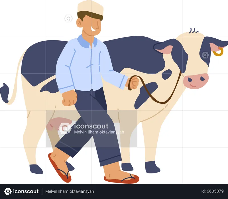 Menino muçulmano com vaca  Ilustração