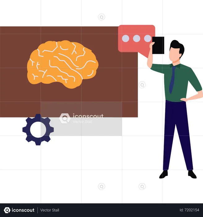 Garoto olhando para tecnologia cerebral  Ilustração