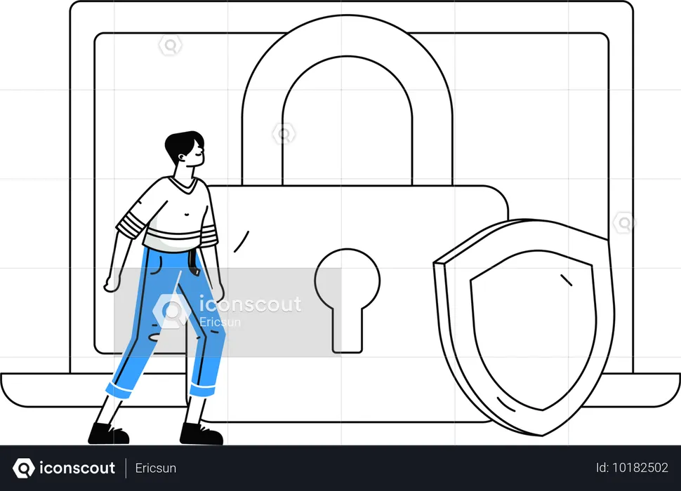 Menino olhando para a tela por segurança  Ilustração