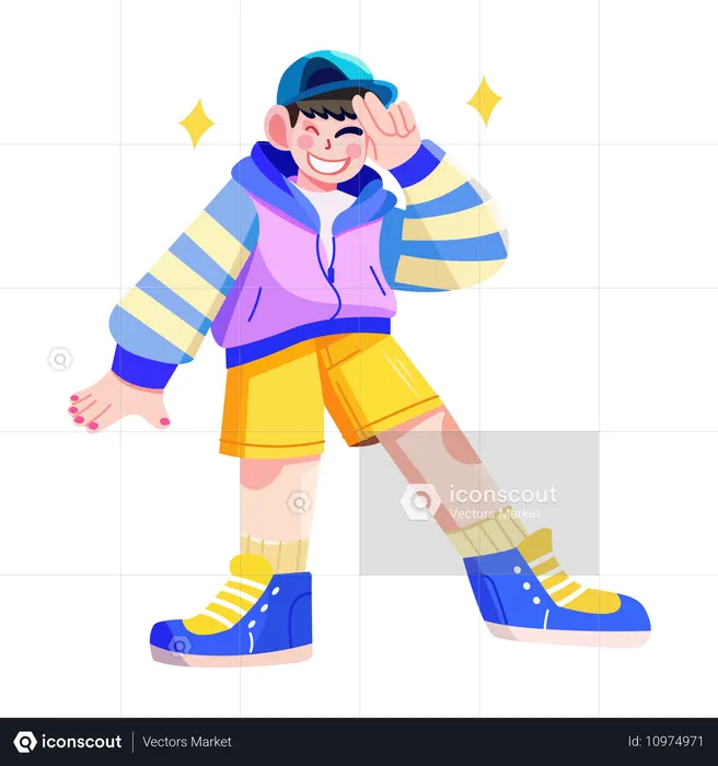 Menino piscando e fazendo pose maluca  Ilustração