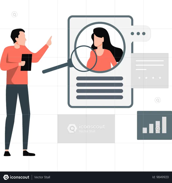 Garoto procurando perfil de garota  Ilustração