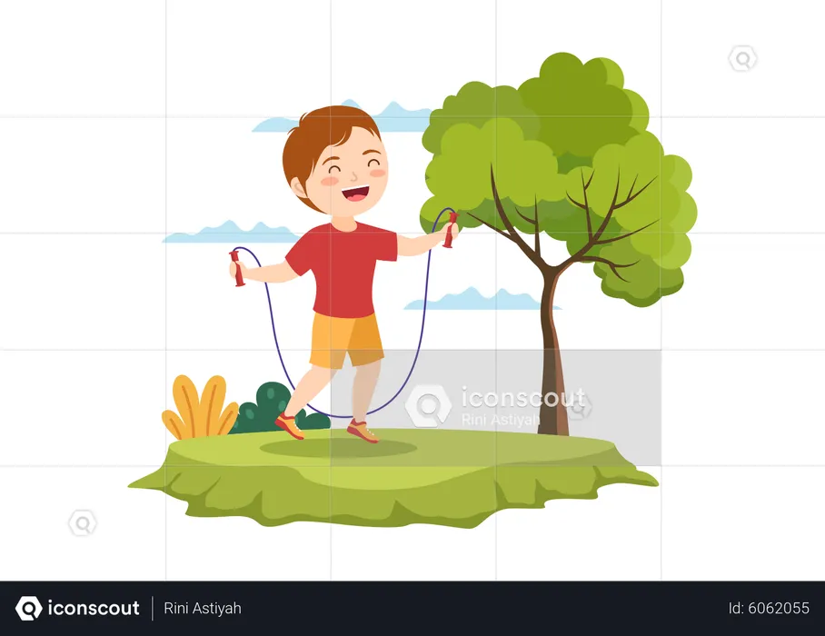 Garotinho pulando corda  Ilustração