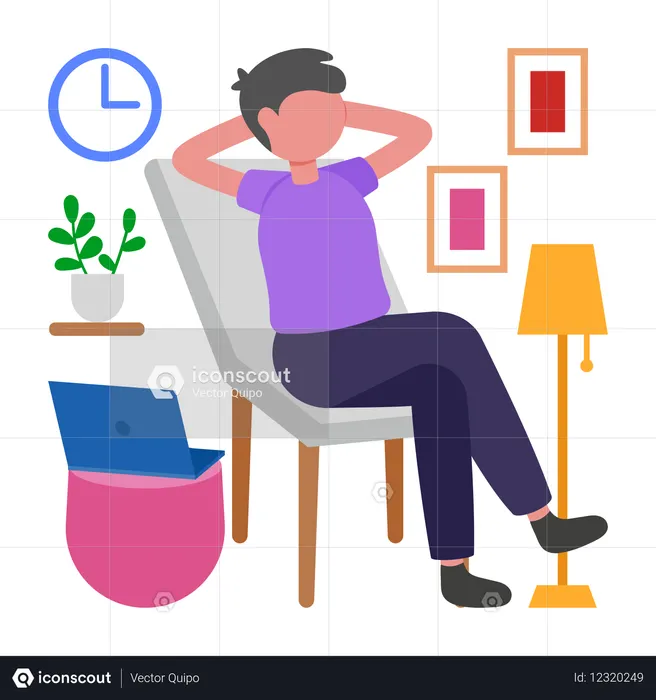 Menino relaxando em casa  Ilustração