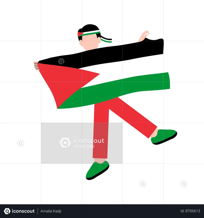 Menino segurando a bandeira da Palestina  Ilustração