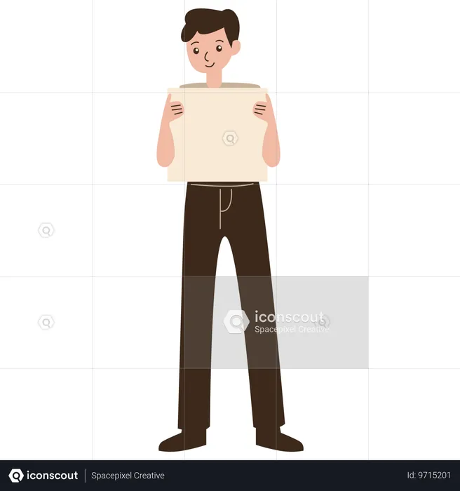 Garoto segurando uma faixa em branco  Ilustração