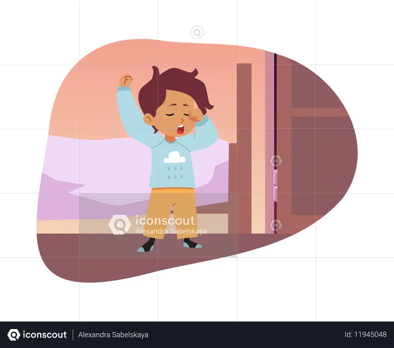 Menino sonolento de pijama  Ilustração
