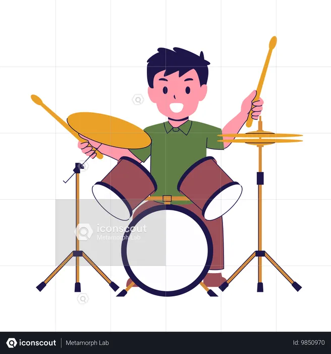 Menino tocando bateria  Ilustração