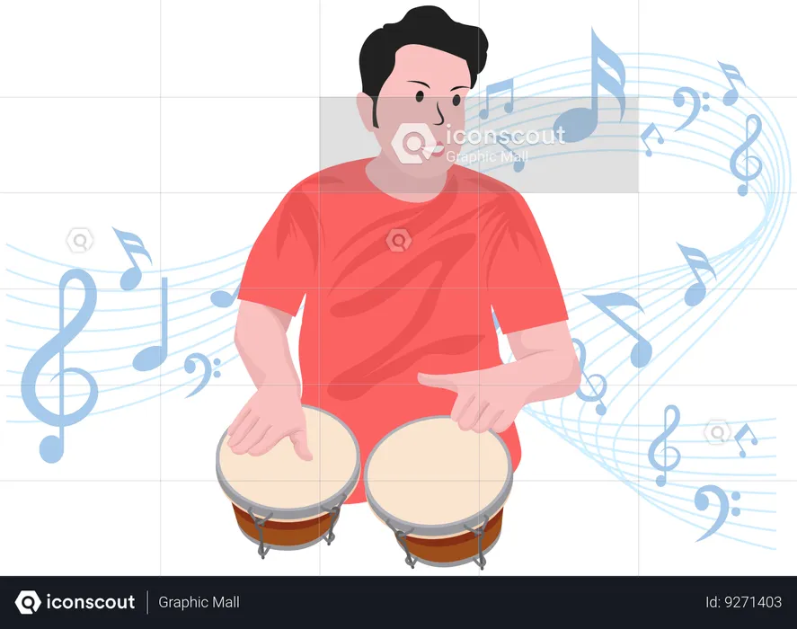 Menino tocando bateria Bongo  Ilustração