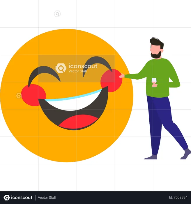 Menino tocando emoji sorridente Emoji Ilustração