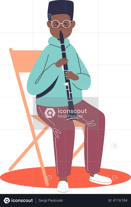 Menino tocando flauta  Ilustração
