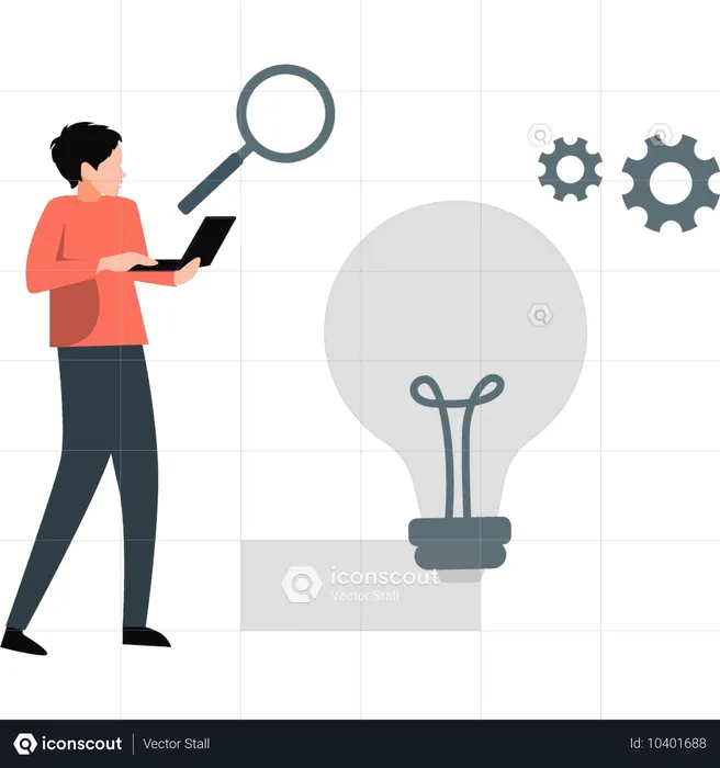 Menino trabalhando na gestão de ideias  Ilustração