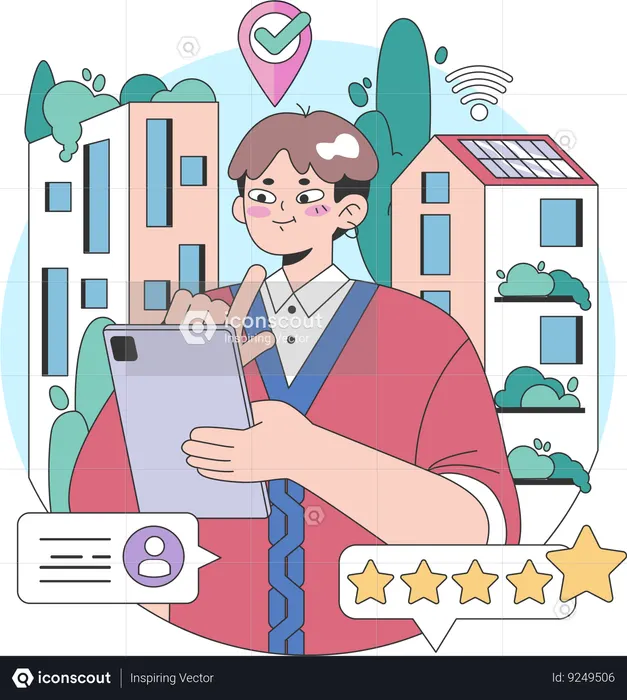 Garoto trabalhando no tablet  Ilustração