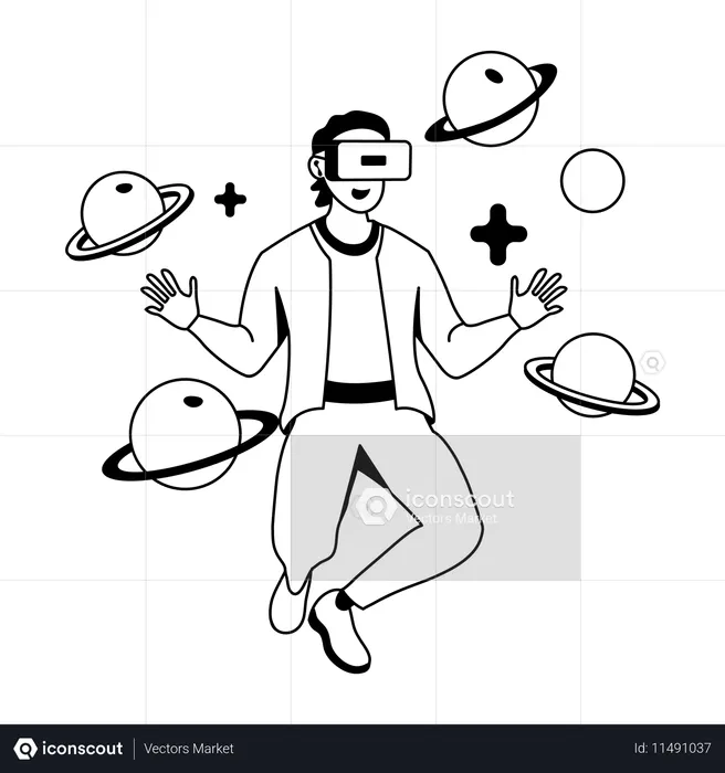 Menino usando óculos de realidade virtual  Ilustração