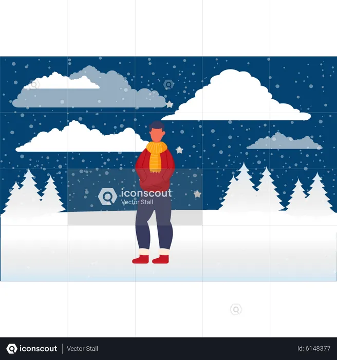 Menino vestindo roupas quentes no inverno  Ilustração