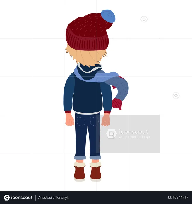 Menino vestindo roupas de inverno  Ilustração