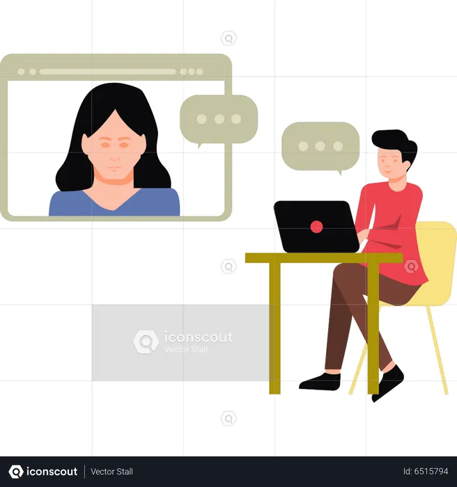 Videochamada de menino com menina  Ilustração