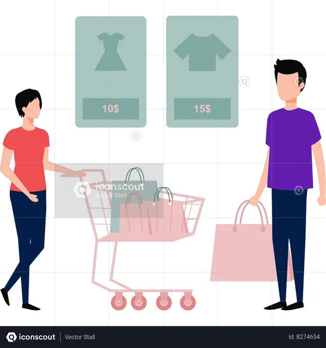 Meninos e meninas estão fazendo compras on-line  Ilustração