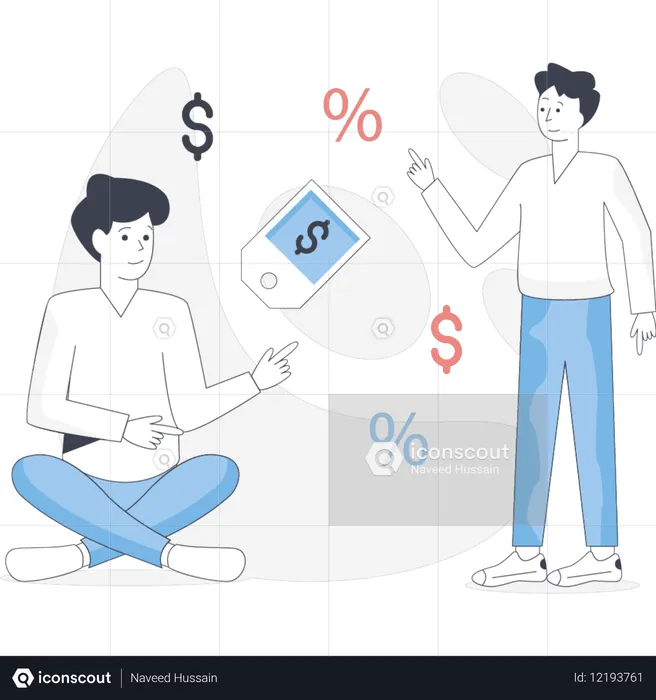 Meninos estão discutindo sobre compras em promoção  Ilustração