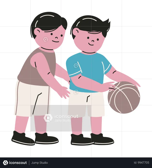 Meninos jogando basquete  Ilustração