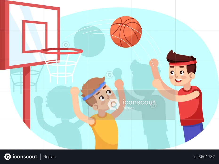 Meninos jogando basquete  Ilustração