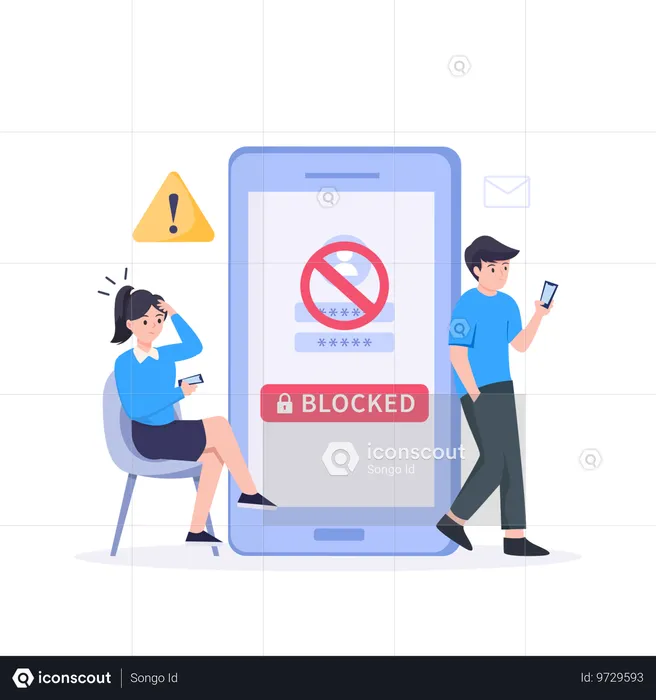 Pessoas recebendo mensagem de conta bloqueada  Ilustração