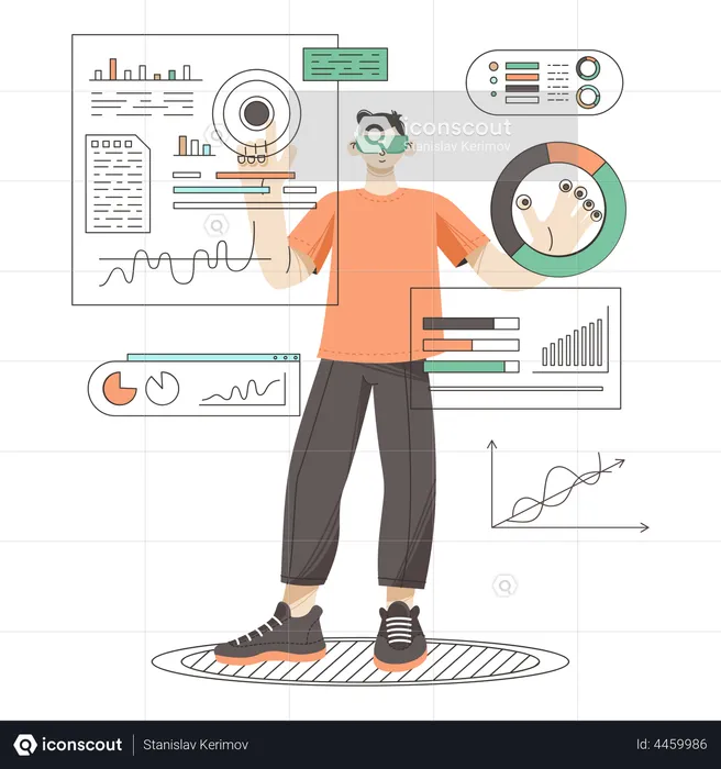 Mann führt Datenanalyse mit VR durch  Illustration