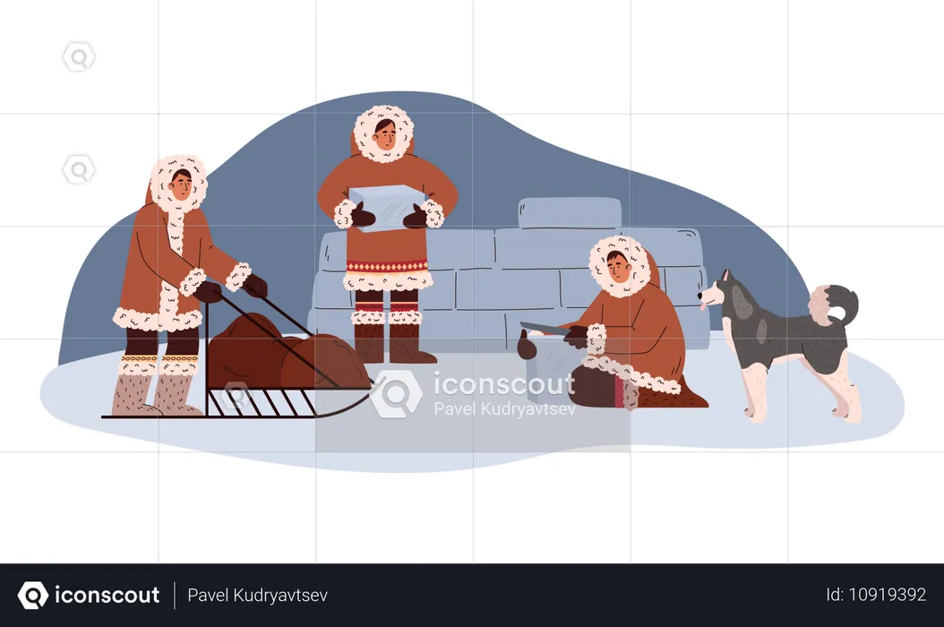 Menschen aus dem Norden in traditioneller Eskimo-Kleidung  Illustration