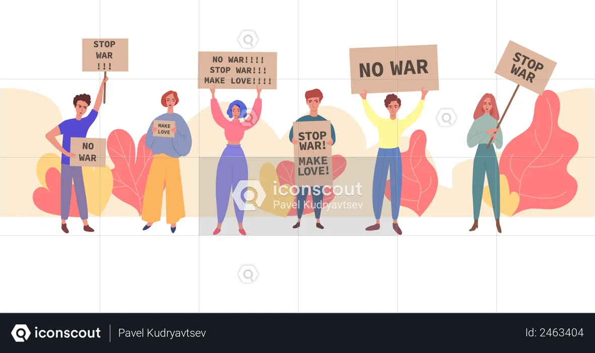 Menschen demonstrieren gegen den Krieg  Illustration
